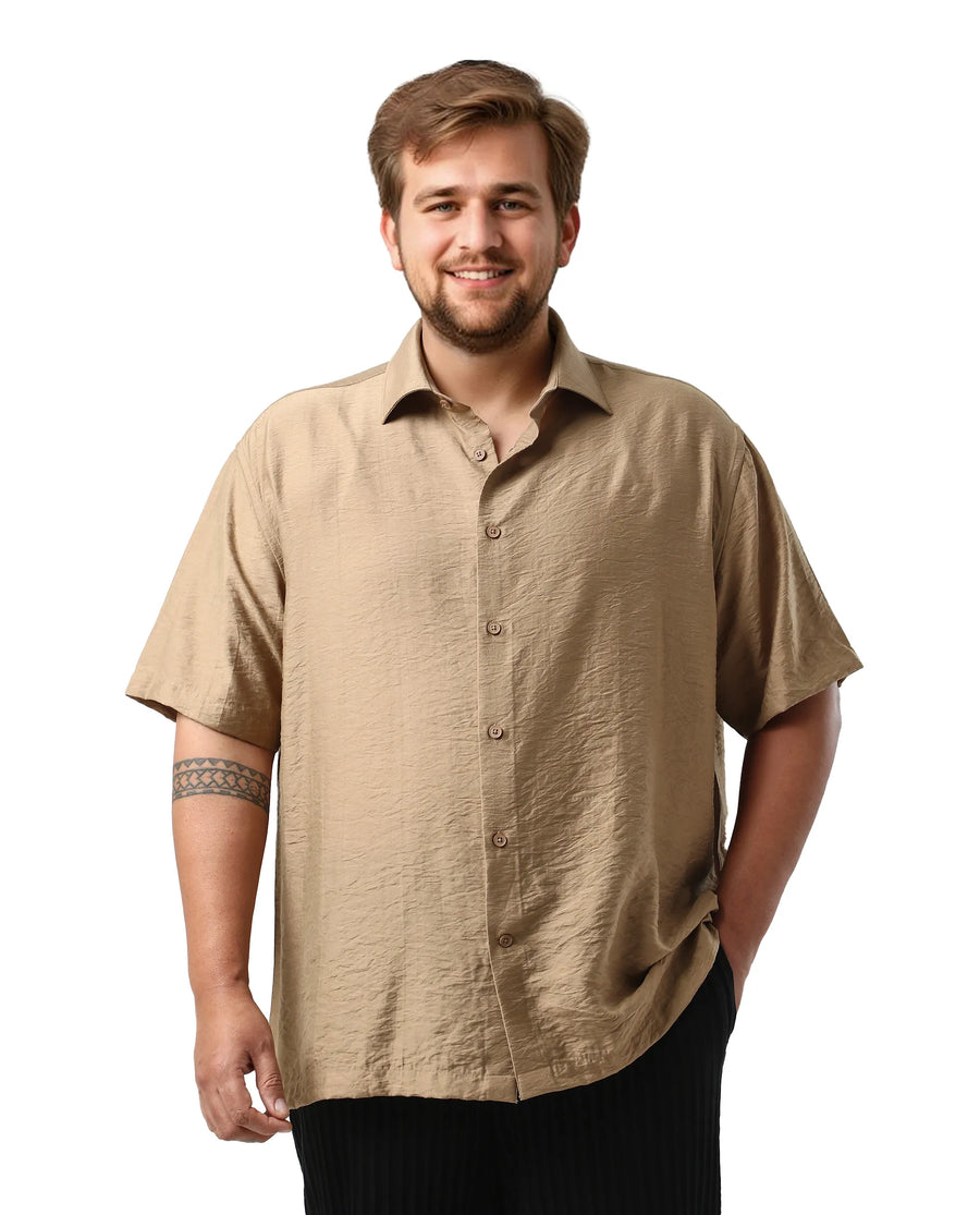 Rare Rabbit Men Torin Big Pastel Brown Viscose Blend Fabric Half Sleeve Spread Collar Button Closure Plain Shirt