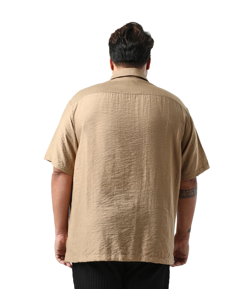 Rare Rabbit Men Torin Big Pastel Brown Viscose Blend Fabric Half Sleeve Spread Collar Button Closure Plain Shirt