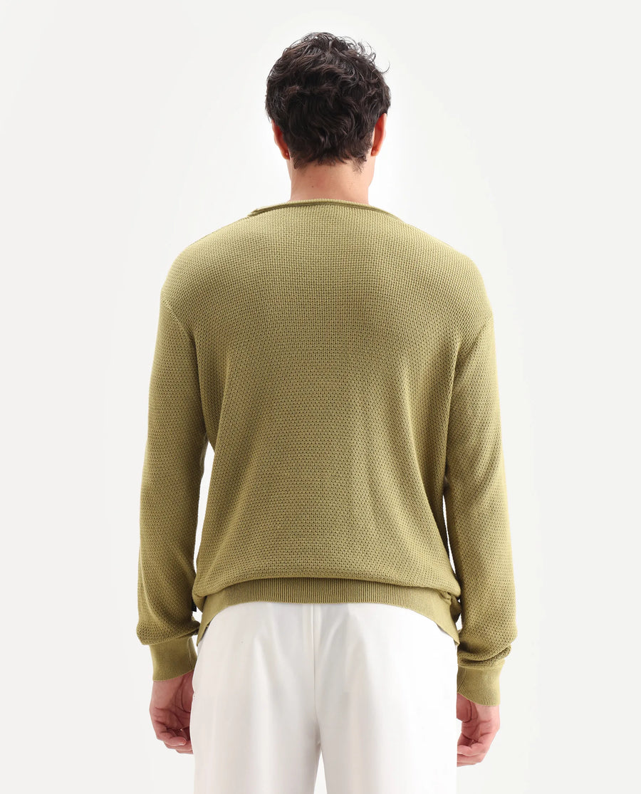 Rare Rabbit Men's Torino Green Cotton Plain Regular Fit Full Sleeve Crew Neck Sweater