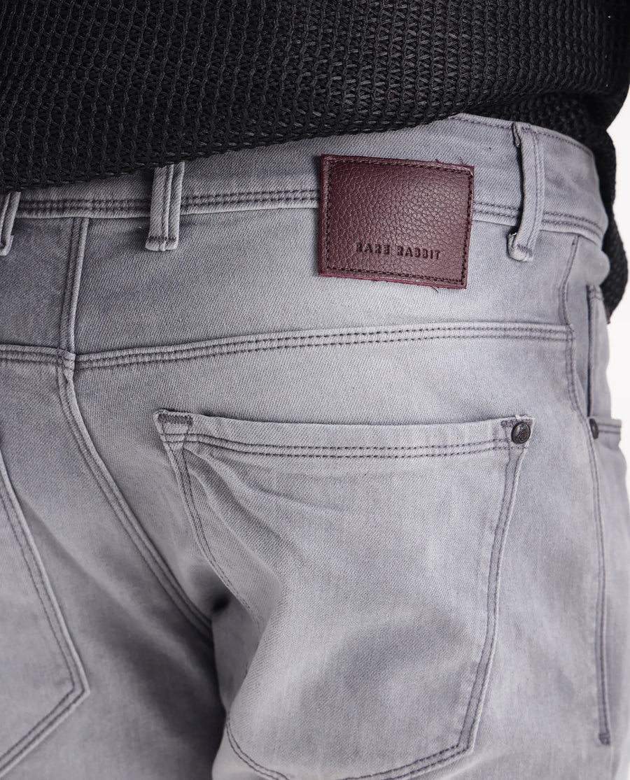 Rare Rabbit Men's Toulouse Light Grey Cotton Plain Hawk Slim Fit Jeans