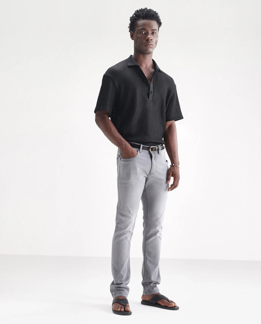 Rare Rabbit Men's Toulouse Light Grey Cotton Plain Hawk Slim Fit Jeans
