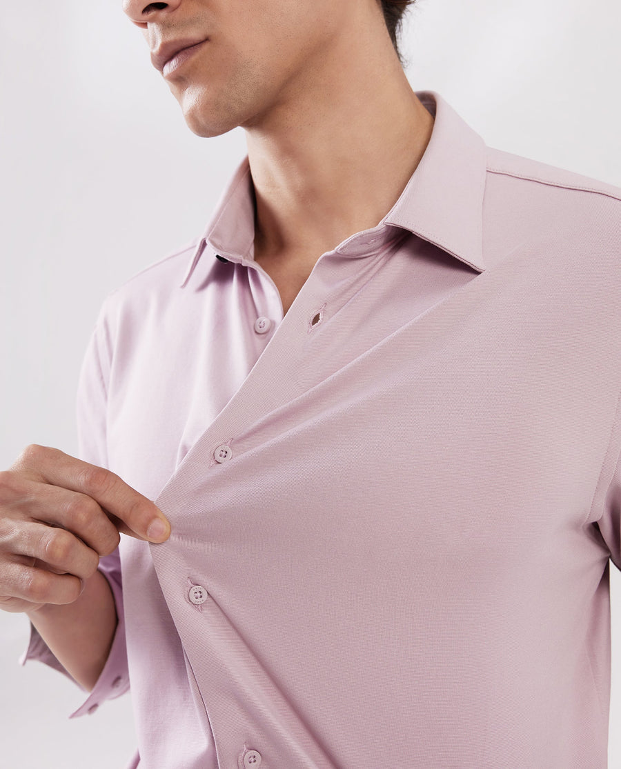 Rare Rabbit Men's Tour Pastel Pink Cotton Blend Plain Regular Fit Full Sleeve Collared Shirt
