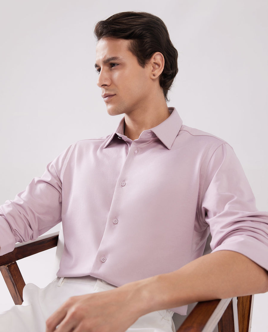Rare Rabbit Men's Tour Pastel Pink Cotton Blend Plain Regular Fit Full Sleeve Collared Shirt