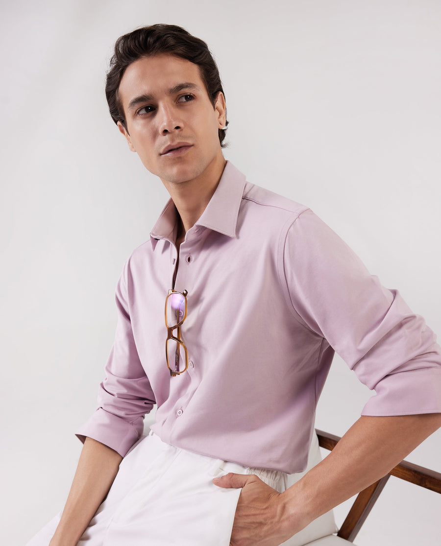 Rare Rabbit Men's Tour Pastel Pink Cotton Blend Plain Regular Fit Full Sleeve Collared Shirt