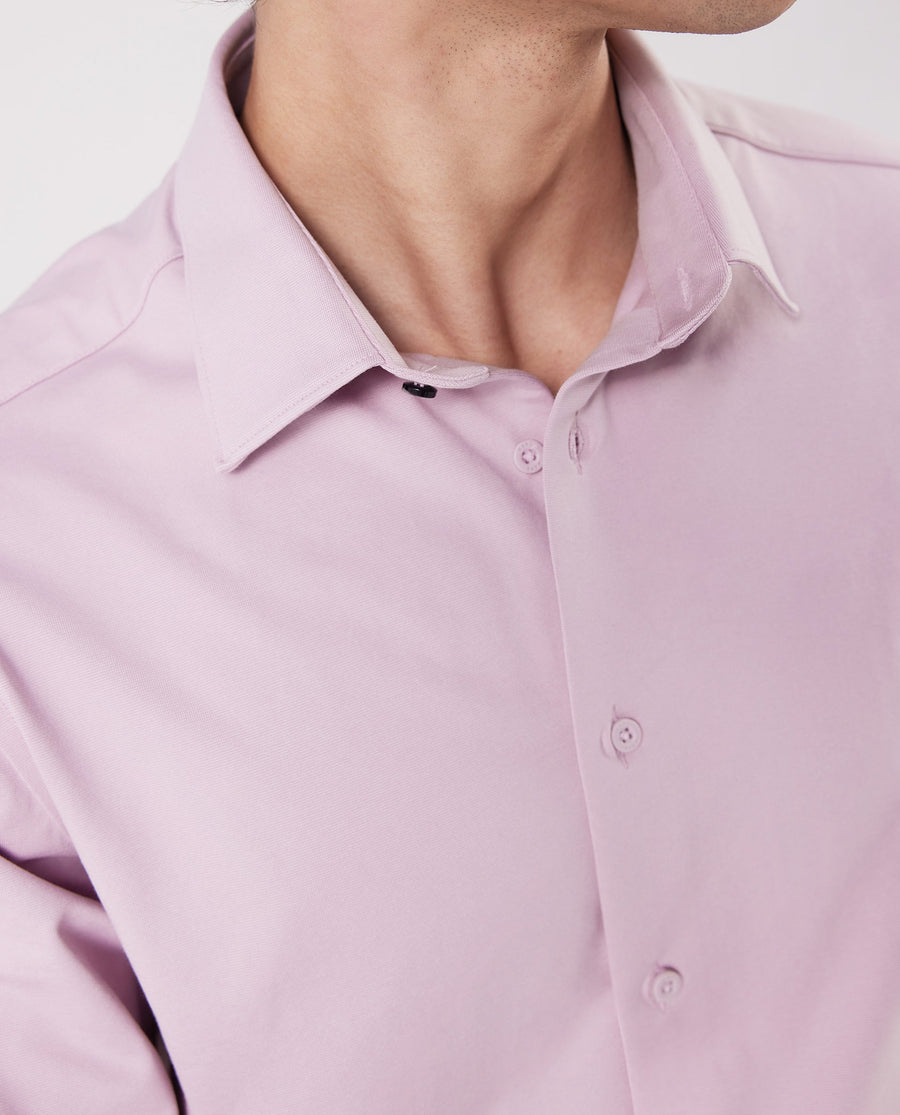 Rare Rabbit Men's Tour Pastel Pink Cotton Blend Plain Regular Fit Full Sleeve Collared Shirt