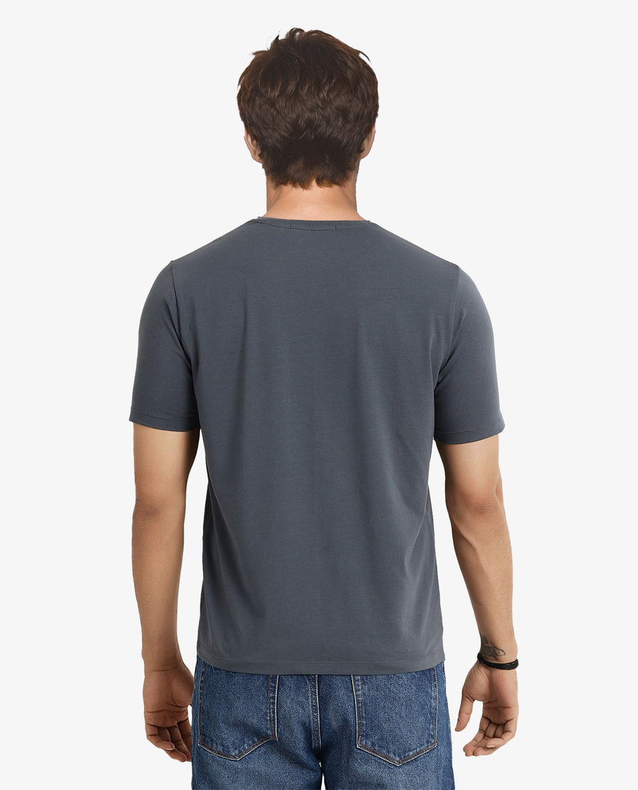 Rare Rabbit Men's Toxy Dusky Blue Cotton Graphic Print Regular Fit Half Sleeve Crew Neck T-Shirt