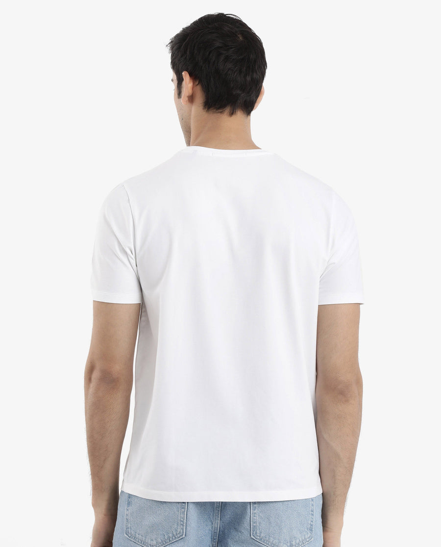 Rare Rabbit Men's Toxy White Cotton Graphic Print Regular Fit Half Sleeve Crew Neck T-Shirt