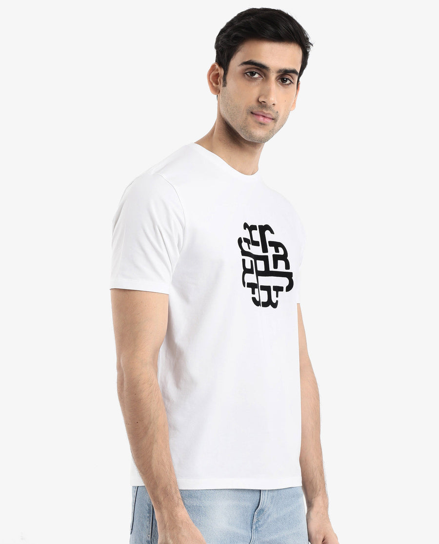 Rare Rabbit Men's Toxy White Cotton Graphic Print Regular Fit Half Sleeve Crew Neck T-Shirt