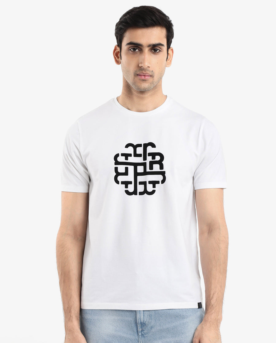 Rare Rabbit Men's Toxy White Cotton Graphic Print Regular Fit Half Sleeve Crew Neck T-Shirt