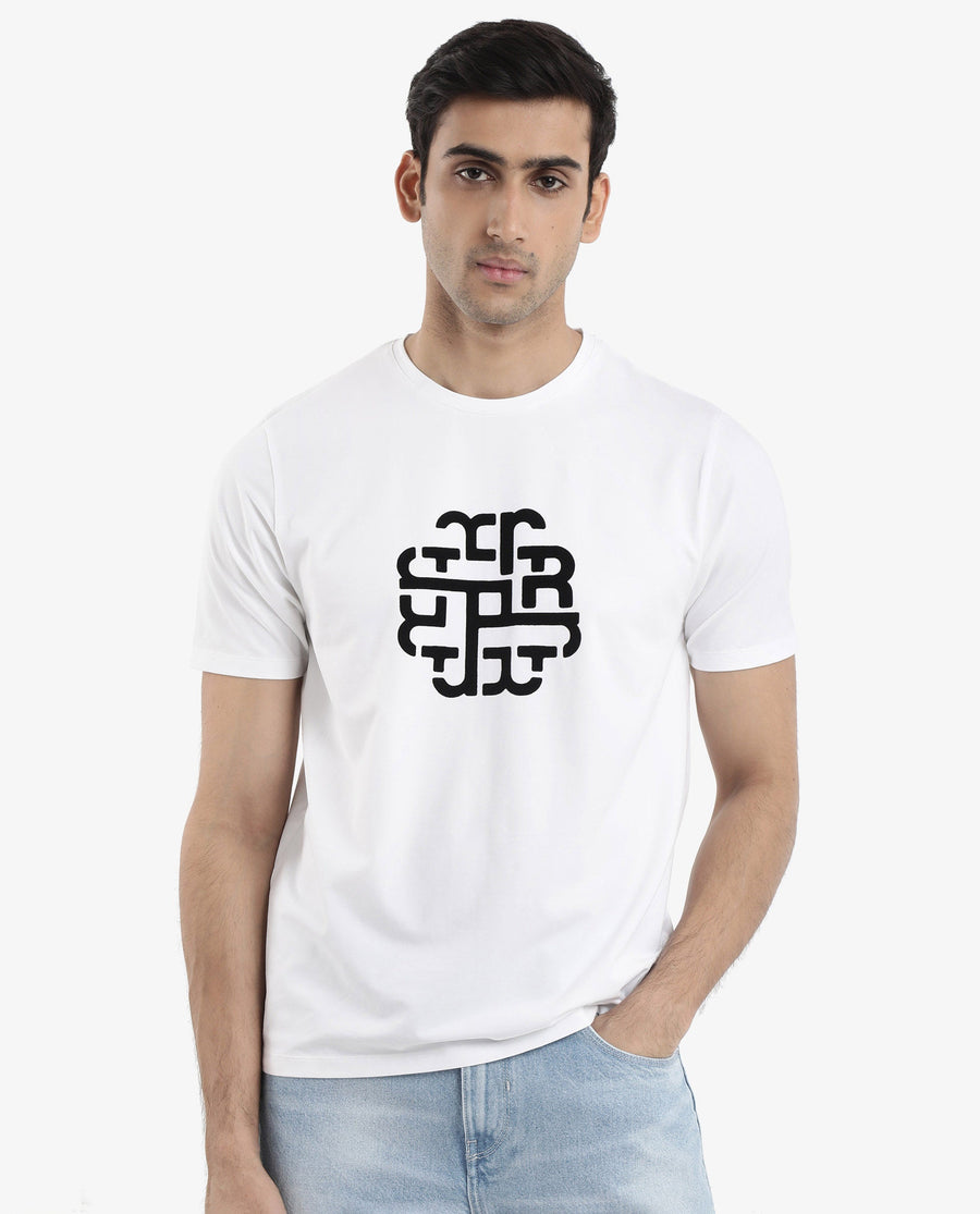 Rare Rabbit Men's Toxy White Cotton Graphic Print Regular Fit Half Sleeve Crew Neck T-Shirt