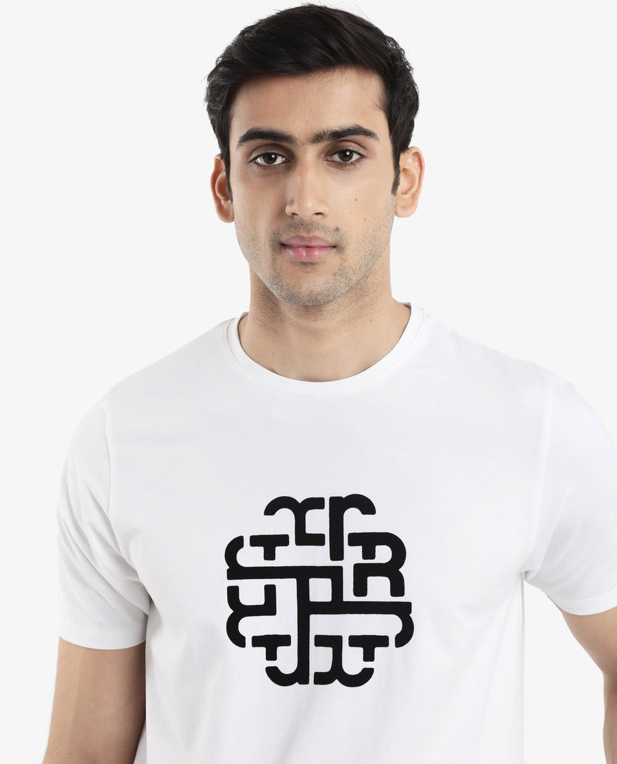 Rare Rabbit Men's Toxy White Cotton Graphic Print Regular Fit Half Sleeve Crew Neck T-Shirt