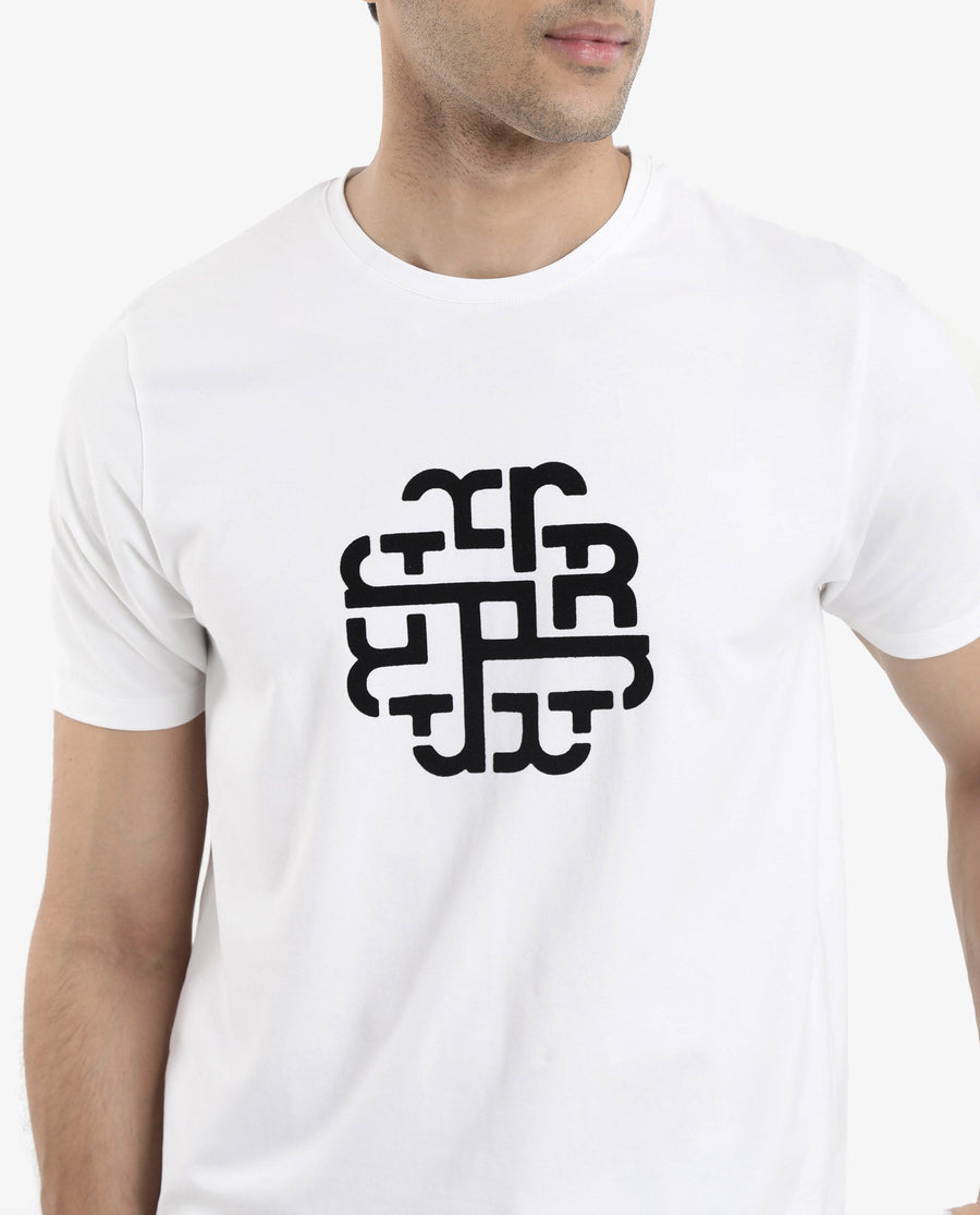 Rare Rabbit Men's Toxy White Cotton Graphic Print Regular Fit Half Sleeve Crew Neck T-Shirt
