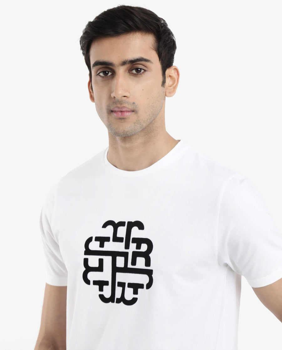 Rare Rabbit Men's Toxy White Cotton Graphic Print Regular Fit Half Sleeve Crew Neck T-Shirt