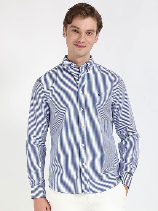 Tommy Hilfiger Men Button-Down Collar Vertical Striped Cotton Casual Shirt