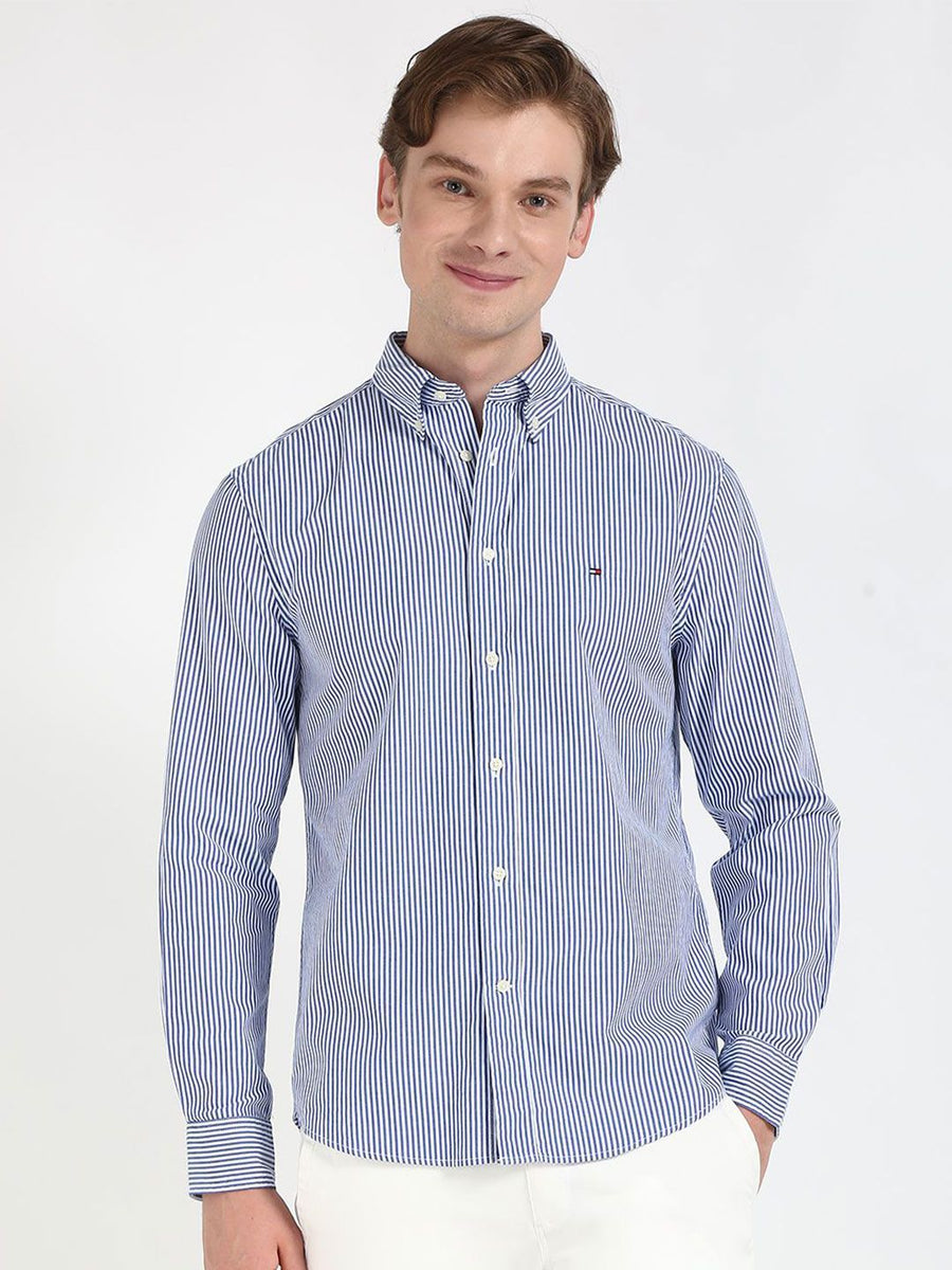Tommy Hilfiger Men Button-Down Collar Vertical Striped Cotton Casual Shirt