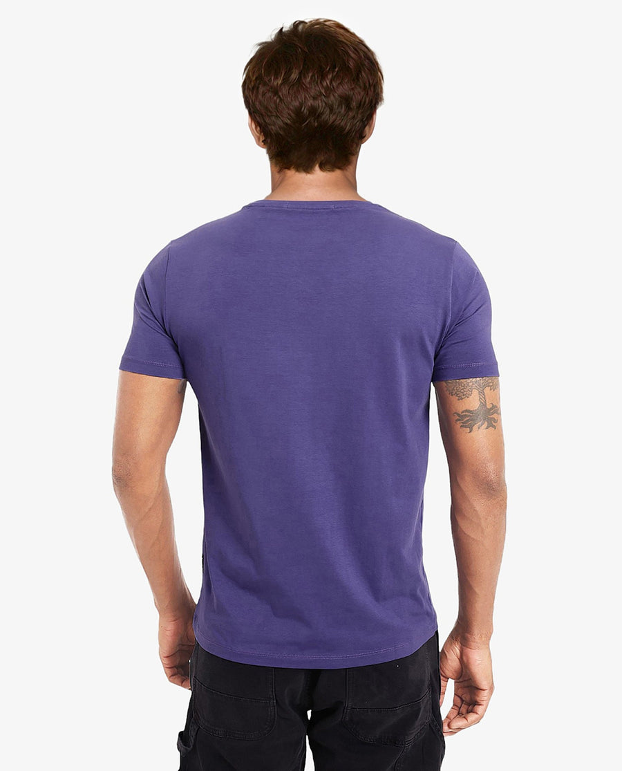 Rare Rabbit Men's Trace-1 Purple Cotton Blend Graphic Print Regular Fit Half Sleeve Crew Neck T-Shirt