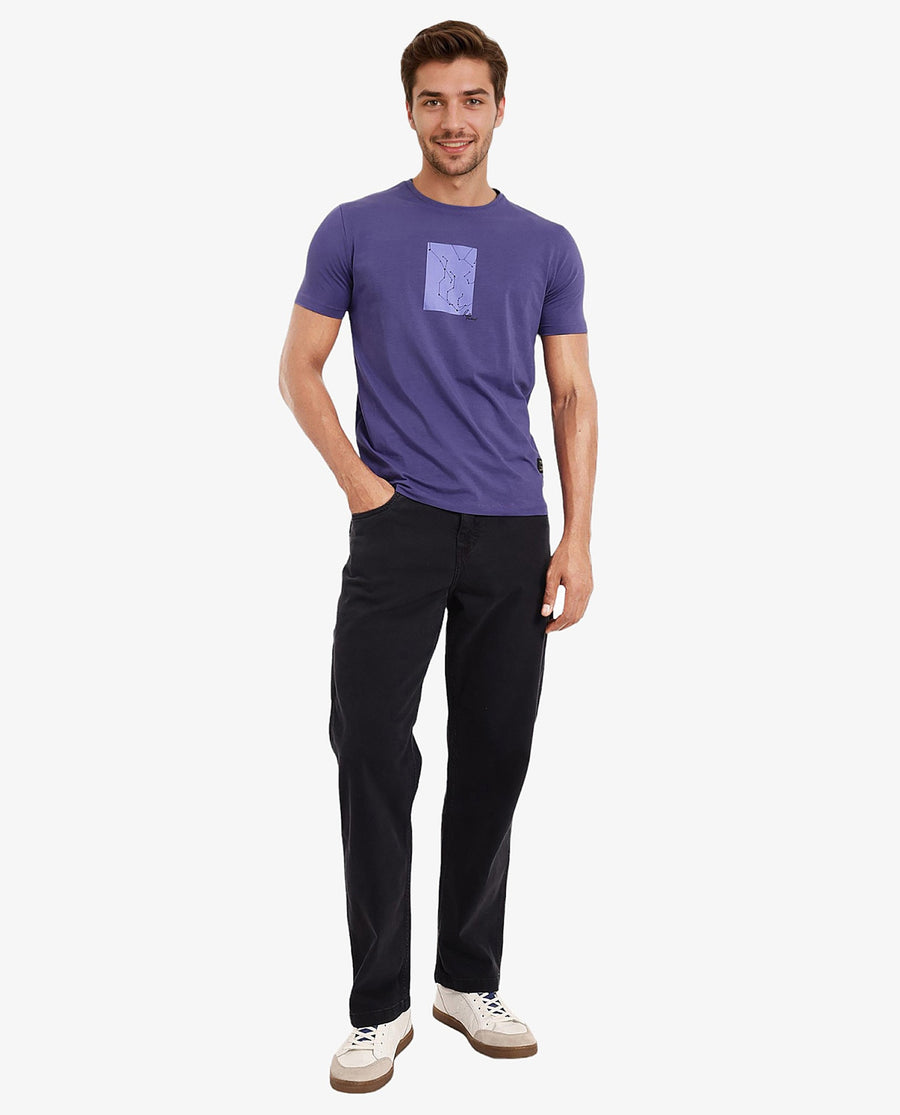 Rare Rabbit Men's Trace-1 Purple Cotton Blend Graphic Print Regular Fit Half Sleeve Crew Neck T-Shirt