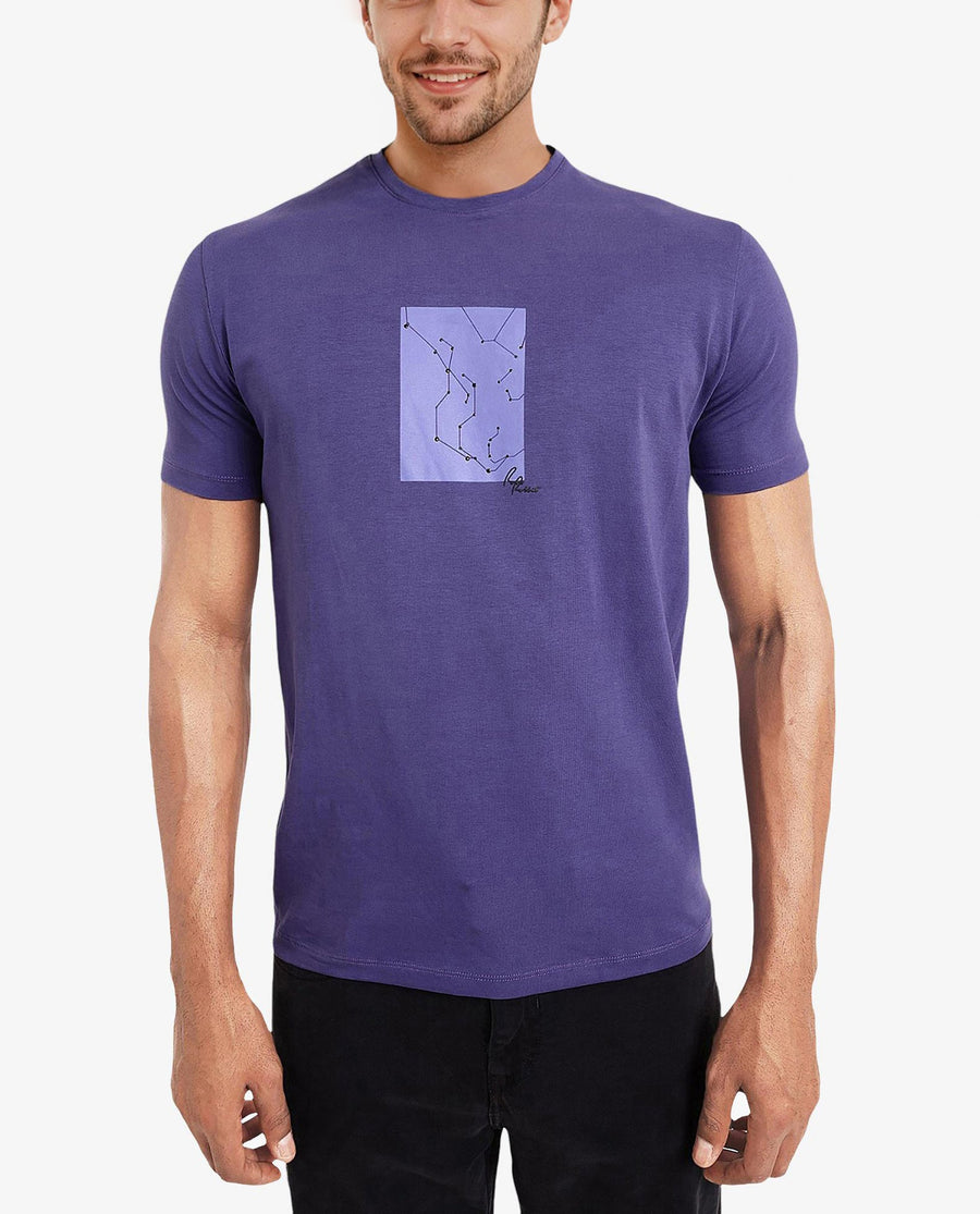 Rare Rabbit Men's Trace-1 Purple Cotton Blend Graphic Print Regular Fit Half Sleeve Crew Neck T-Shirt