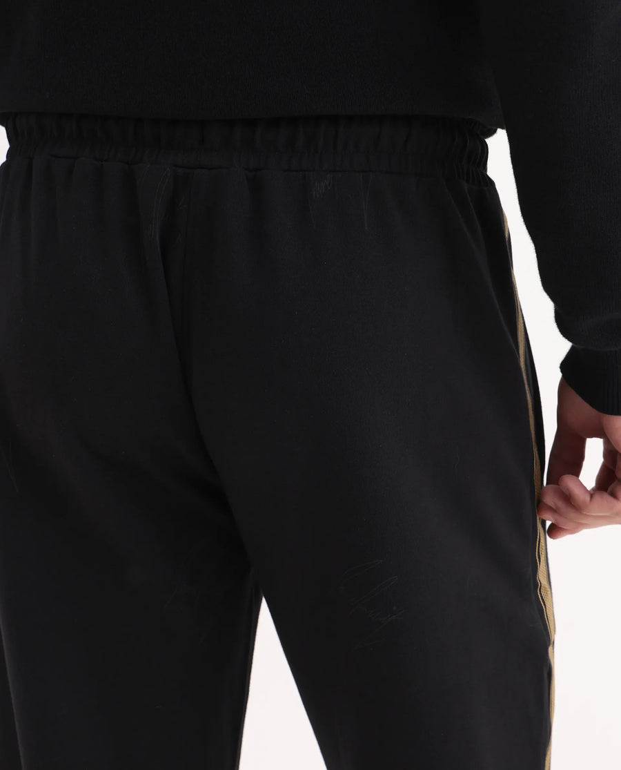 Rare Rabbit Men's Tracksign Black Cotton Plain Regular Fit Trouser