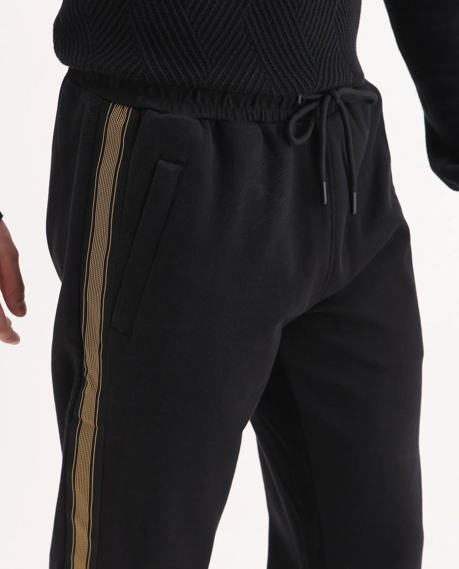 Rare Rabbit Men's Tracksign Black Cotton Plain Regular Fit Trouser