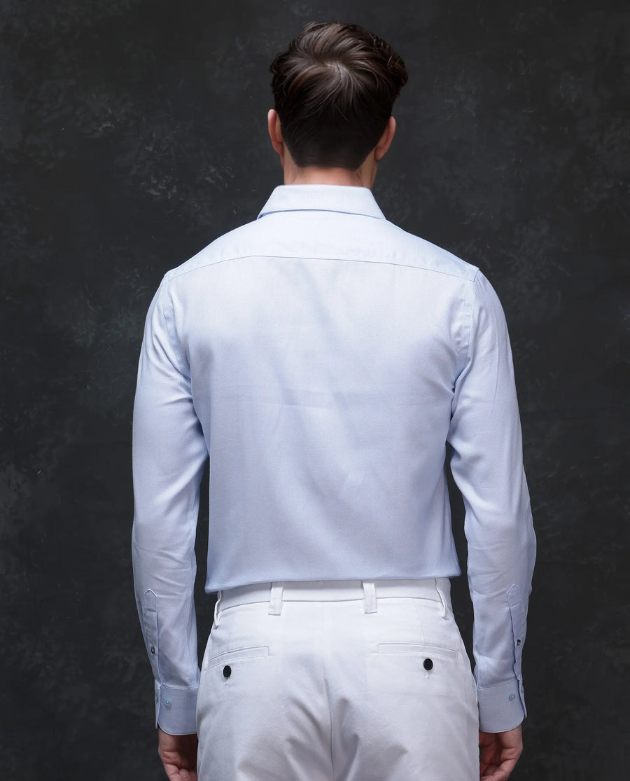 Rare Rabbit Men's Traf Pastel Blue Cotton Plain Regular Fit Full Sleeve Collared Shirt