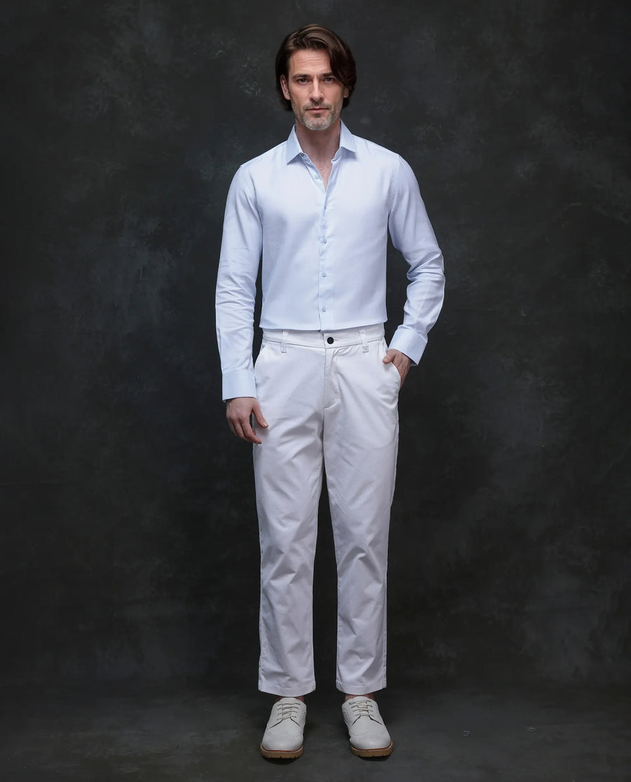 Rare Rabbit Men's Traf Pastel Blue Cotton Plain Regular Fit Full Sleeve Collared Shirt