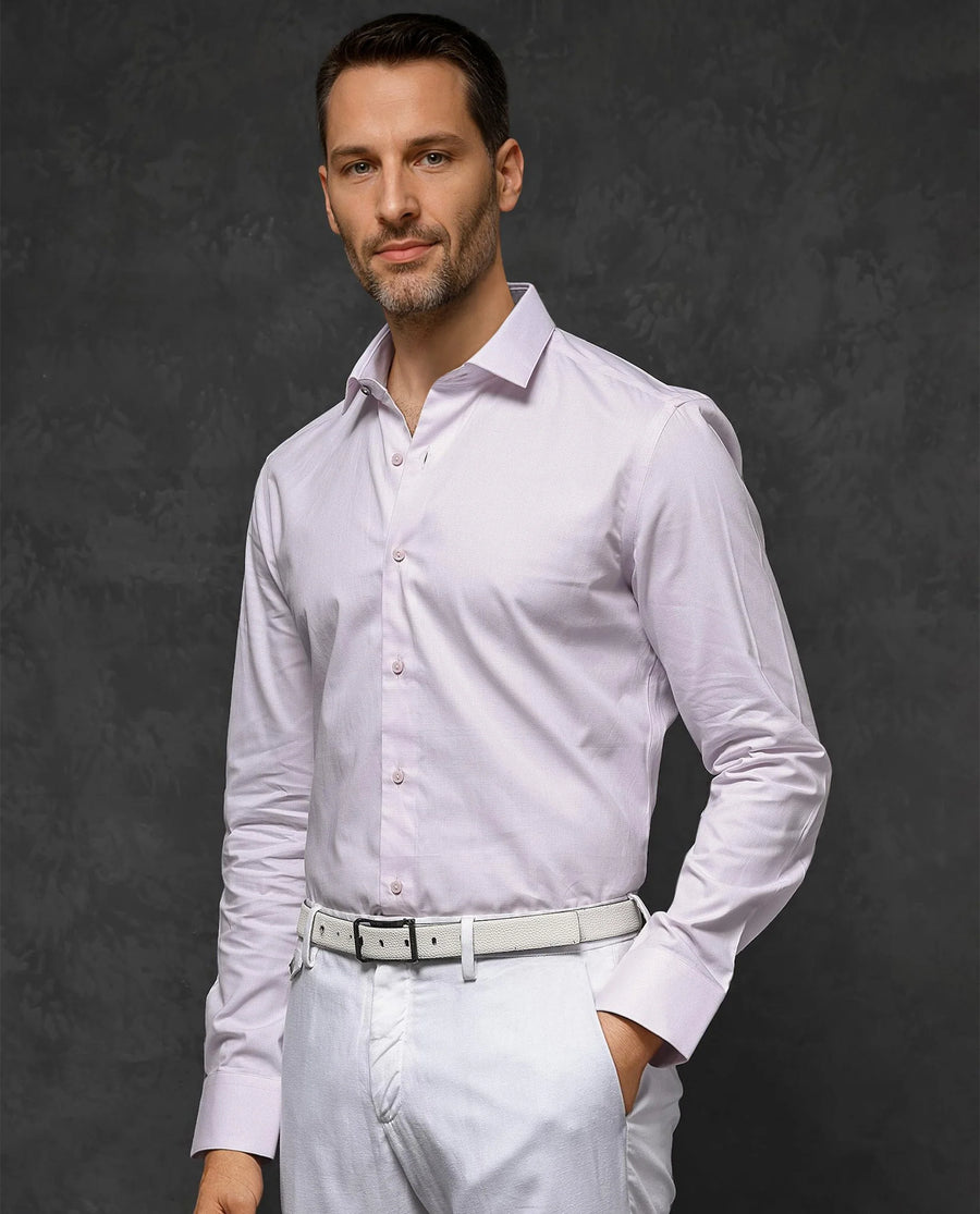 Rare Rabbit Men's Traf Pastel Pink Cotton Plain Regular Fit Full Sleeve Collared Shirt