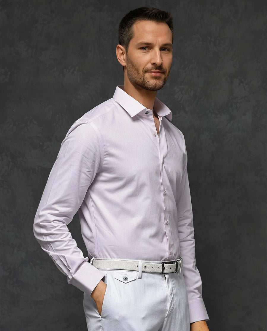 Rare Rabbit Men's Traf Pastel Pink Cotton Plain Regular Fit Full Sleeve Collared Shirt