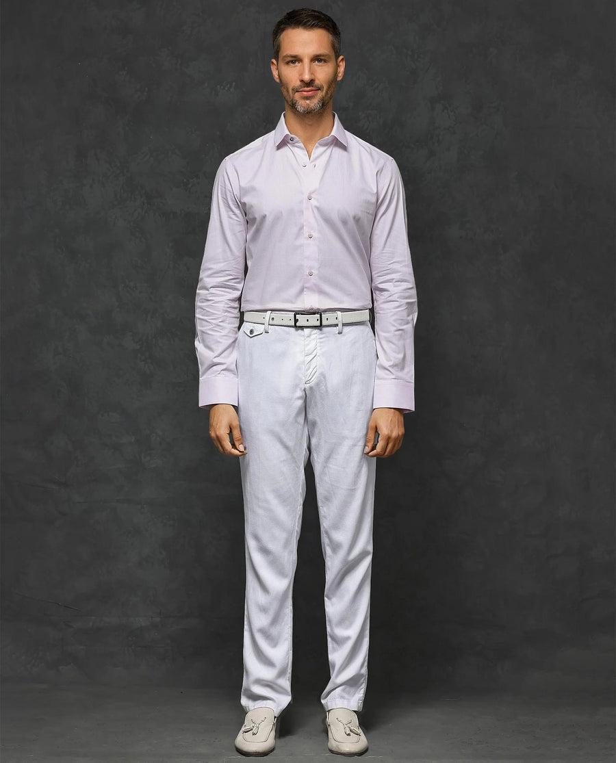 Rare Rabbit Men's Traf Pastel Pink Cotton Plain Regular Fit Full Sleeve Collared Shirt