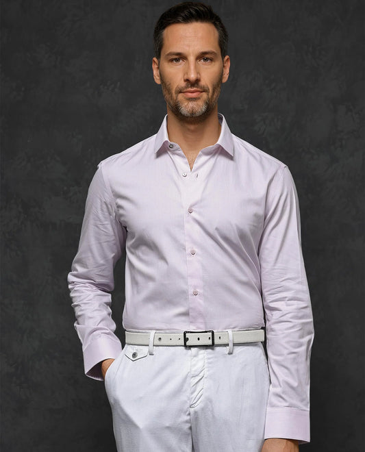 Rare Rabbit Men's Traf Pastel Pink Cotton Plain Regular Fit Full Sleeve Collared Shirt