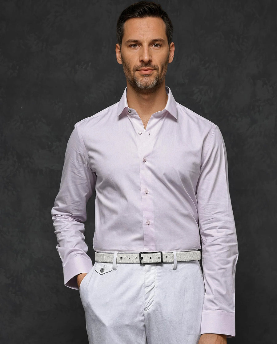 Rare Rabbit Men's Traf Pastel Pink Cotton Plain Regular Fit Full Sleeve Collared Shirt