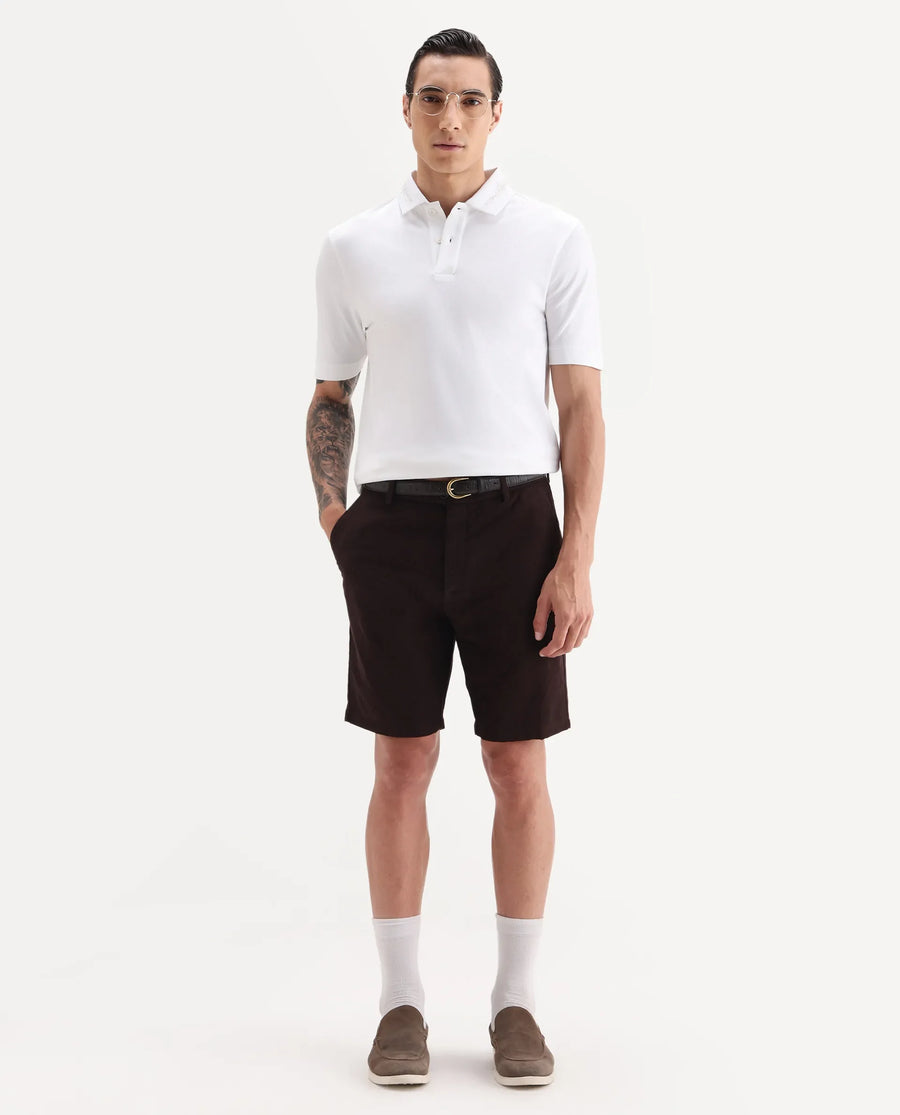 Rare Rabbit Men's Trak White Cotton Blend Fabric Half Sleeve Spread Collar Embroidered Polo