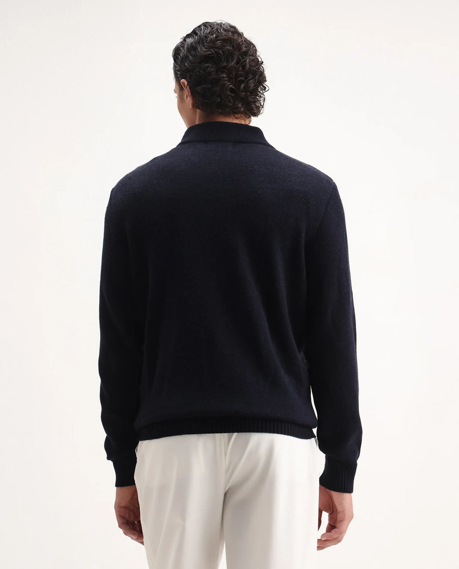 Rare Rabbit Men's Tran Navy Acrylic Abstract Print Regular Fit Full Sleeve Crew Neck Sweater