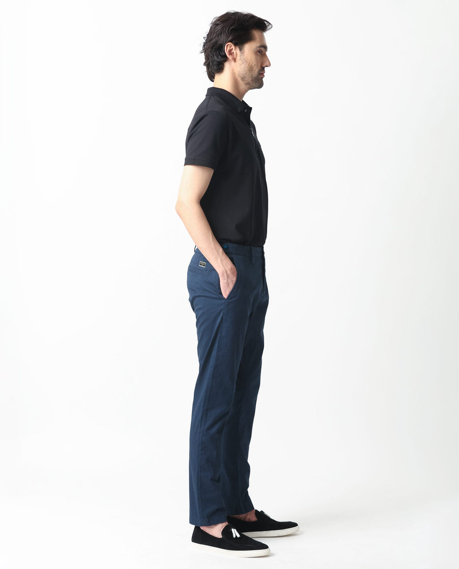 Rare Rabbit Men's Trans Navy Cotton Plain Regular Fit Trouser