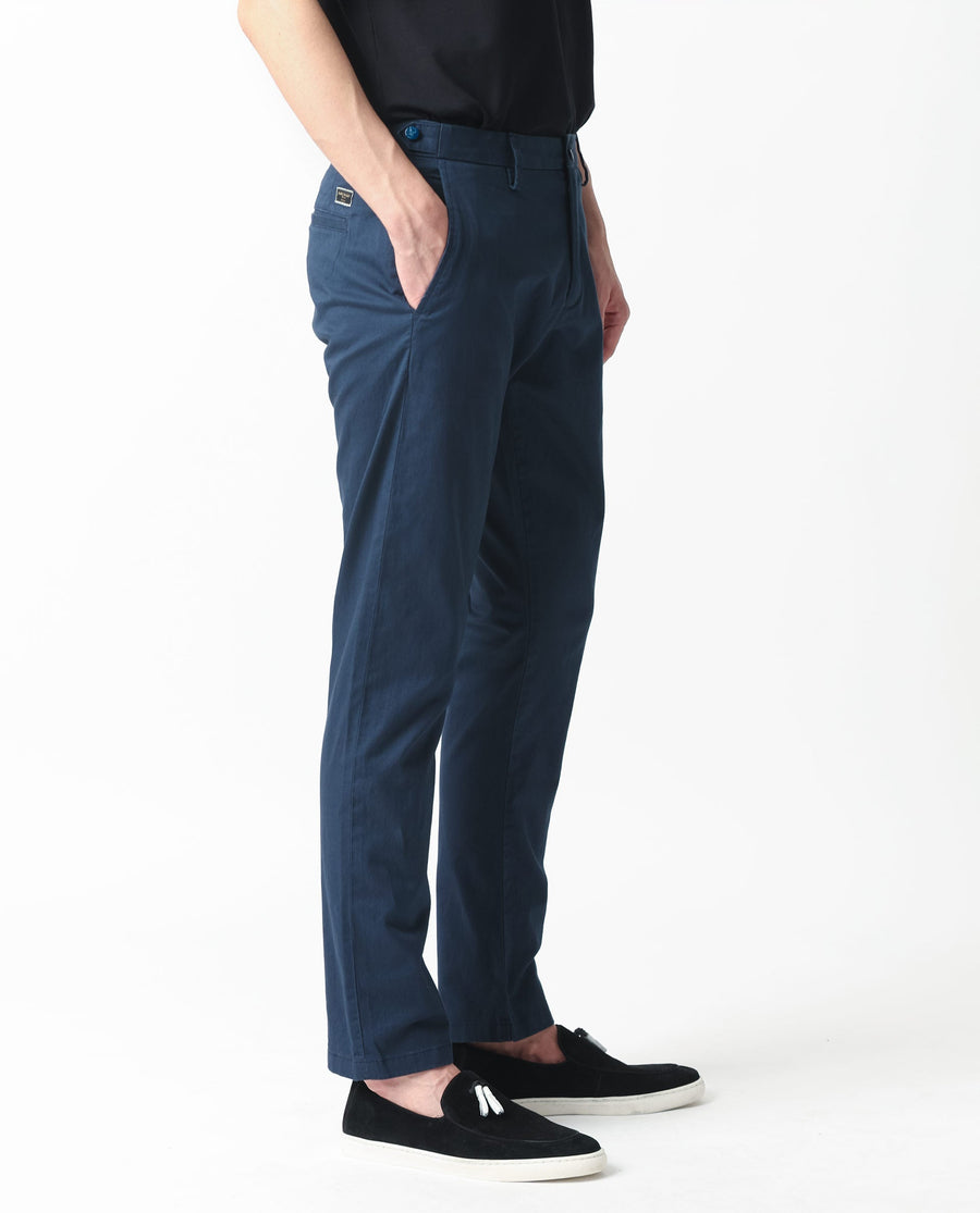 Rare Rabbit Men's Trans Navy Cotton Plain Regular Fit Trouser