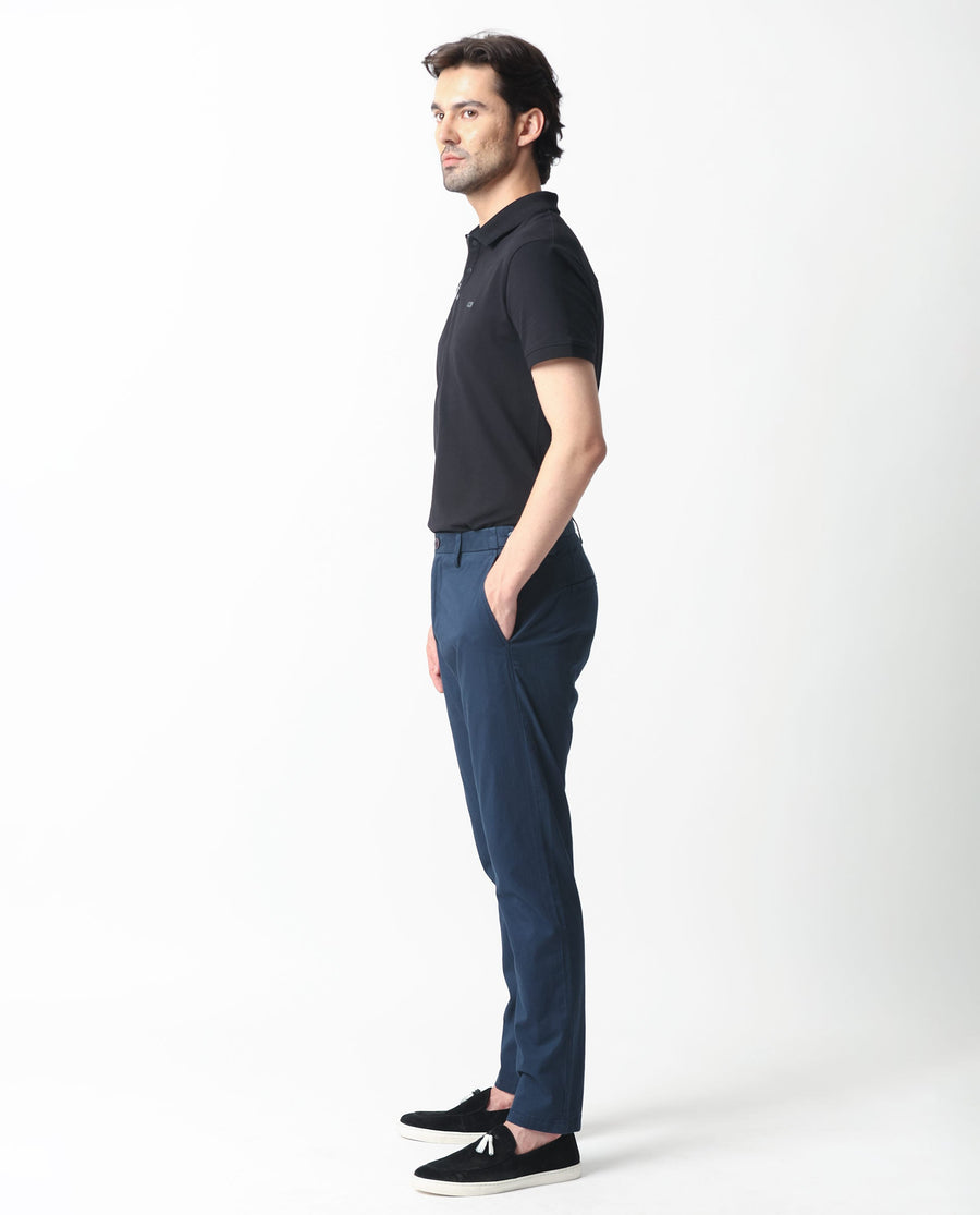 Rare Rabbit Men's Trans Navy Cotton Plain Regular Fit Trouser