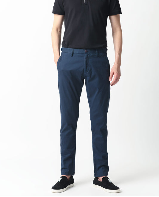 Rare Rabbit Men's Trans Navy Cotton Plain Regular Fit Trouser