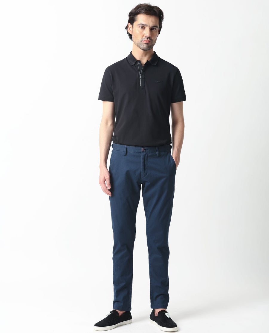Rare Rabbit Men's Trans Navy Cotton Plain Regular Fit Trouser