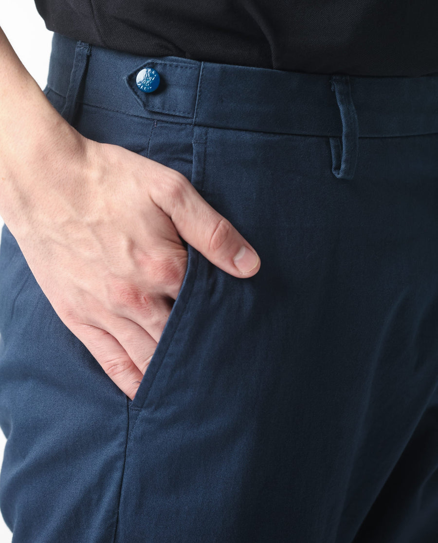 Rare Rabbit Men's Trans Navy Cotton Plain Regular Fit Trouser