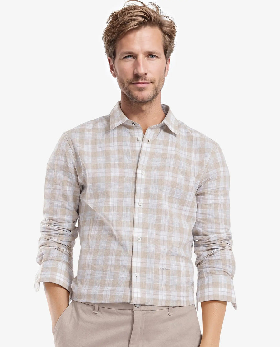 Rare Rabbit Men's Tratin Dusky Beige Cotton Checked Print Regular Fit Full Sleeve Collared Shirt