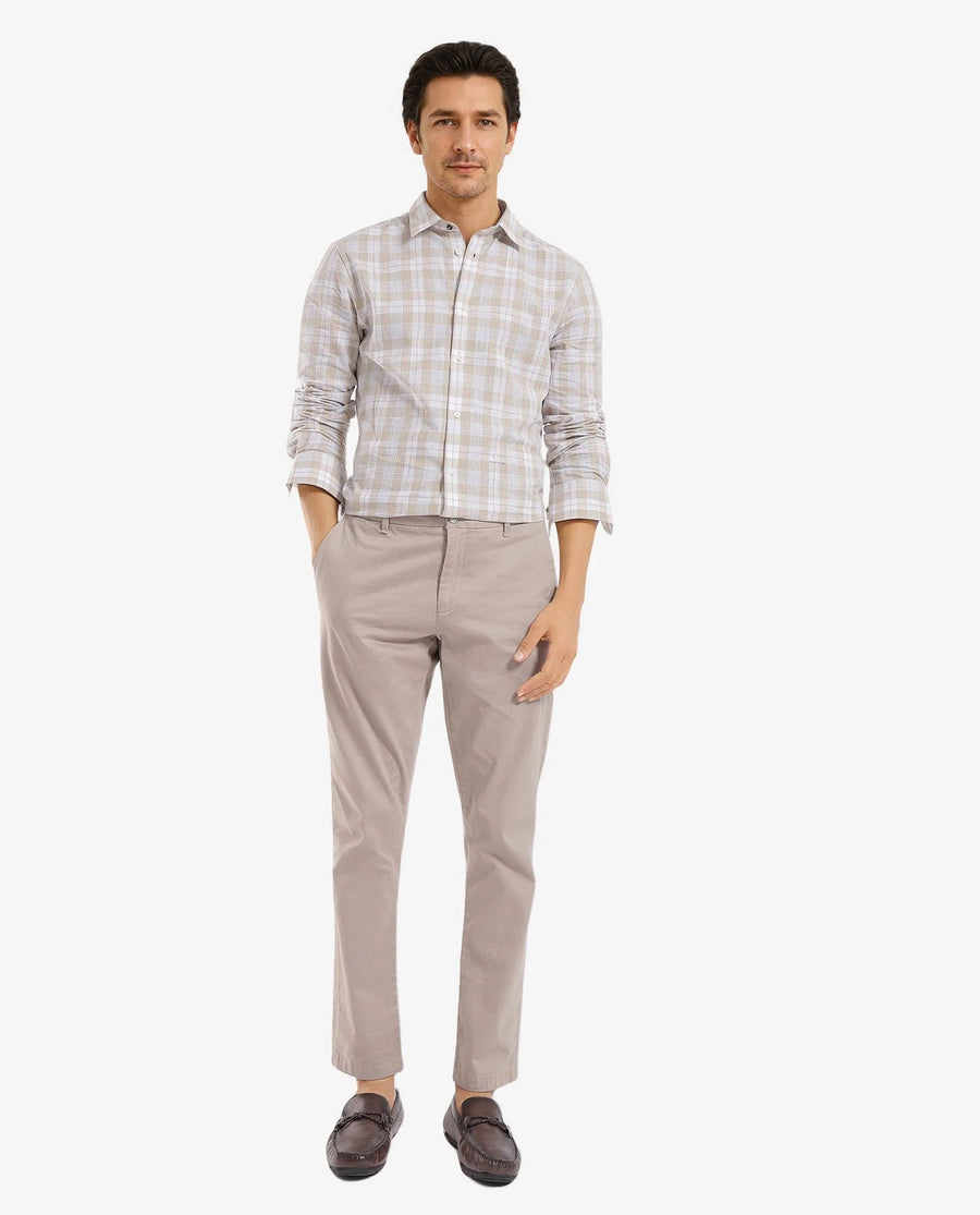 Rare Rabbit Men's Tratin Dusky Beige Cotton Checked Print Regular Fit Full Sleeve Collared Shirt