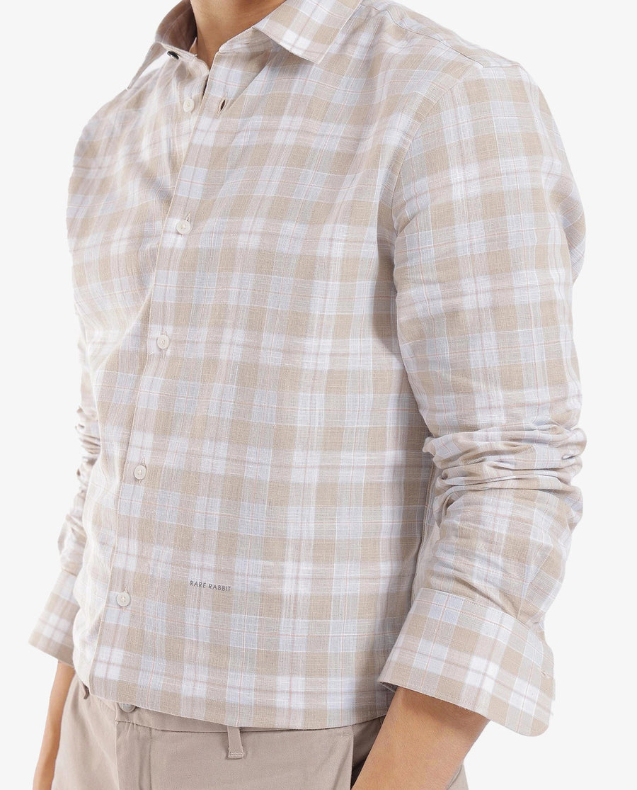 Rare Rabbit Men's Tratin Dusky Beige Cotton Checked Print Regular Fit Full Sleeve Collared Shirt