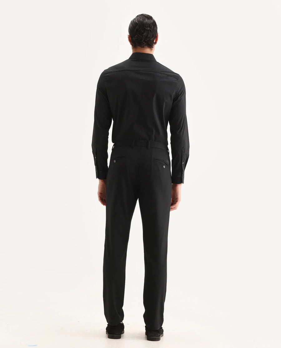 Rare Rabbit Men's Travel-11 Black Polyester Blend Plain Regular Fit Trouser