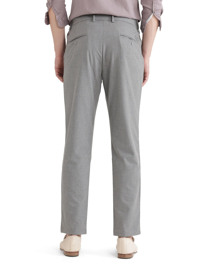 Rare Rabbit Men's Travel 11 Grey Polyester Blend Plain Regular Fit Trouser