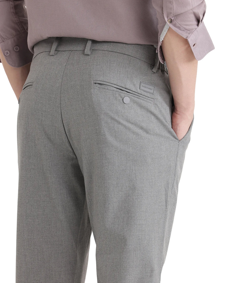 Rare Rabbit Men's Travel 11 Grey Polyester Blend Plain Regular Fit Trouser