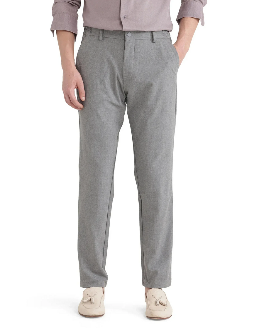 Rare Rabbit Men's Travel 11 Grey Polyester Blend Plain Regular Fit Trouser