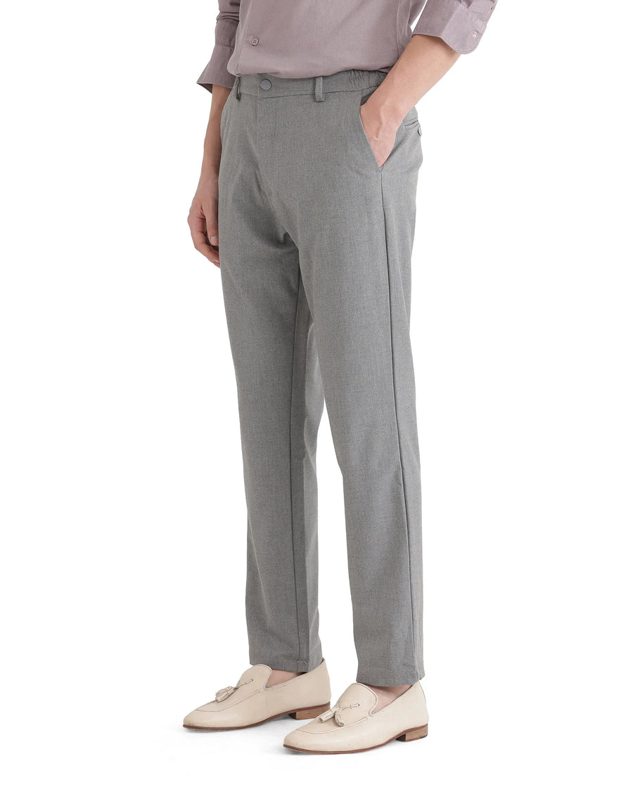 Rare Rabbit Men's Travel 11 Grey Polyester Blend Plain Regular Fit Trouser