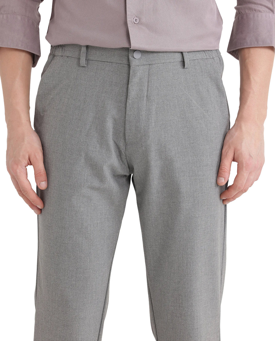 Rare Rabbit Men's Travel 11 Grey Polyester Blend Plain Regular Fit Trouser