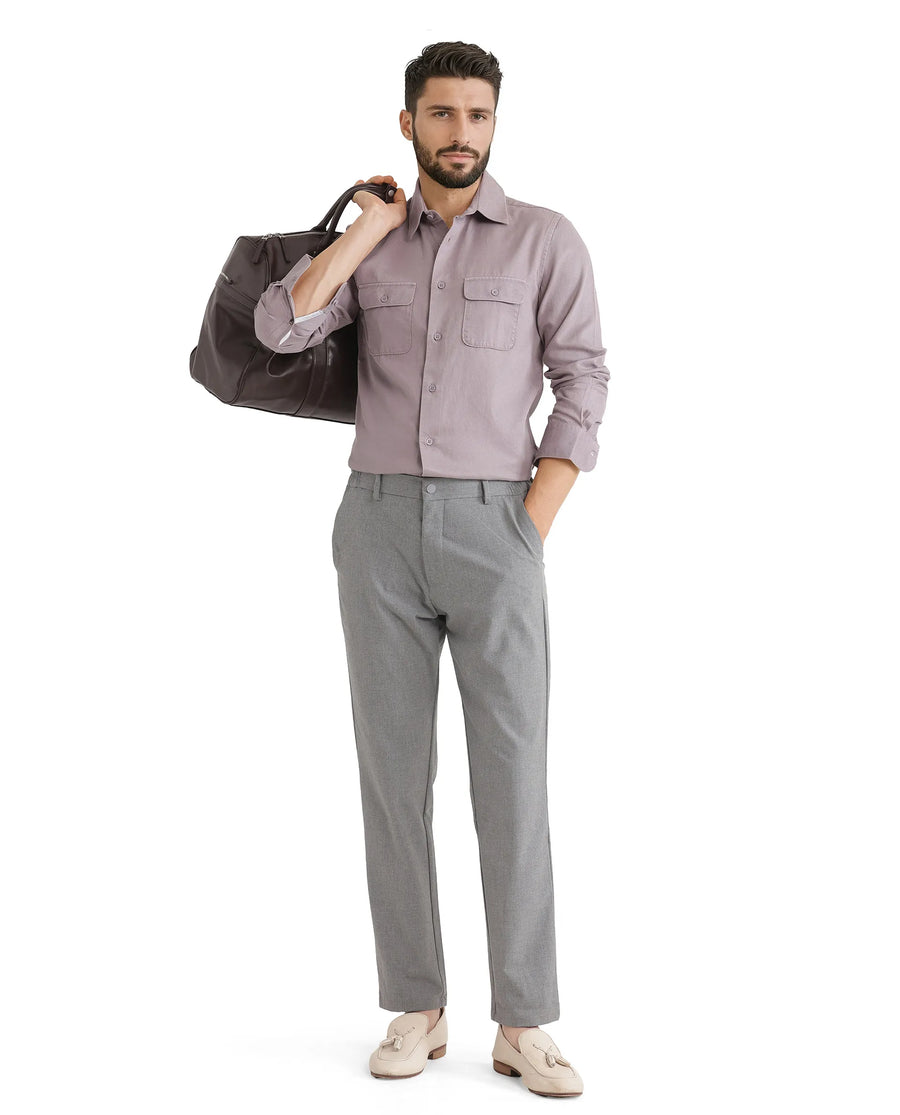 Rare Rabbit Men's Travel 11 Grey Polyester Blend Plain Regular Fit Trouser