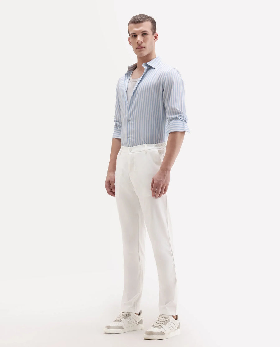 Rare Rabbit Men's Travel-11 White Polyester Blend Plain Regular Fit Trouser